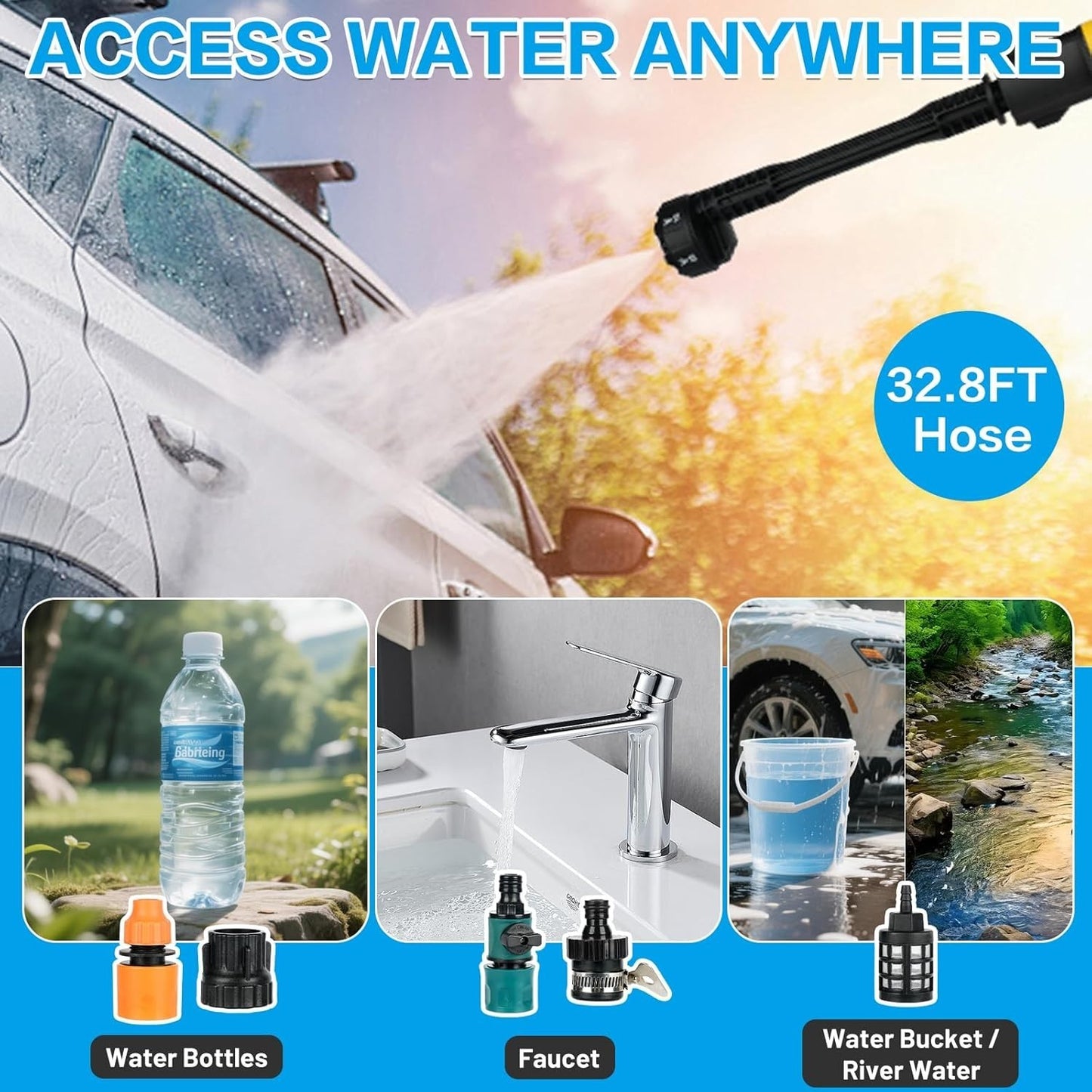 Cordless Pressure Washer, 990 PSI Portable Battery Power Washer with 6-In-1 N...