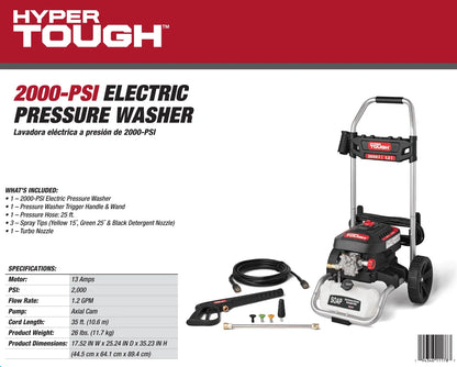 2000 PSI at 1.2 GPM 120 V Electric Powered Cold Water Pressure Washer