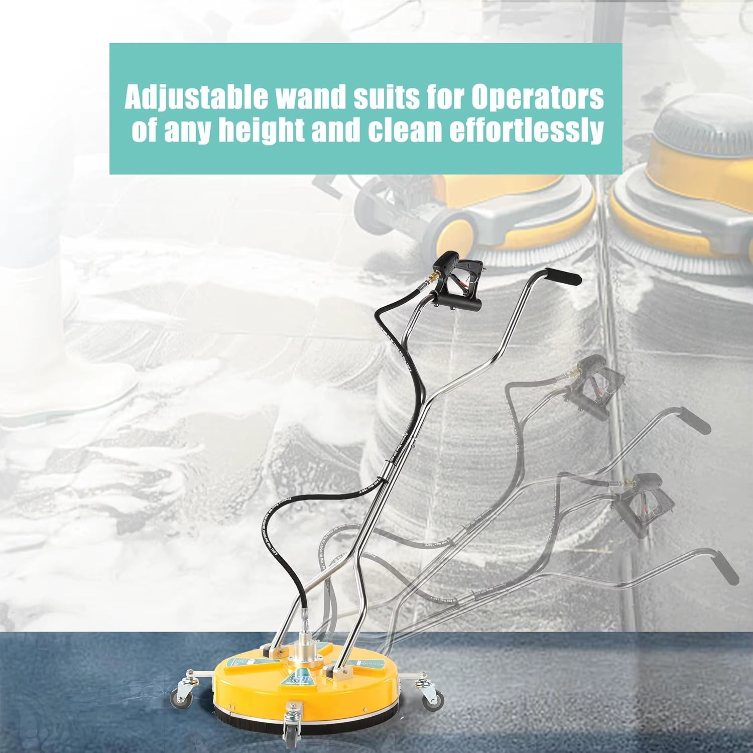 20'' Pressure Washer Surface Cleaner, 4500 PSI, Dual Handle with 4 Wheels for Driveways, Sidewalks, Patios, Decks