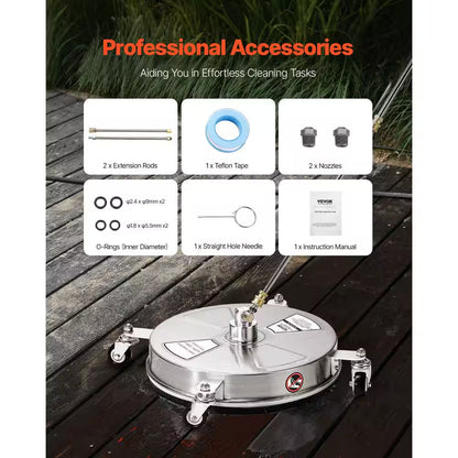 Pressure Washer Surface Cleaner 15 In. Stainless Steel Pressure Washer Surface Cleaner with 4-Wheels, Max 4000 PSI