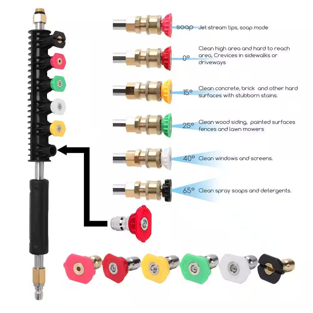 9 Pcs 4000 PSI Stainless Steel Pressure Washer Extension Wand, 1/4 " Quick Connect Power Washer Lance with 6 Nozzle Tips