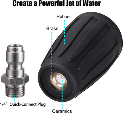 Turbo Nozzle for Pressure Washer, Rotating Nozzle and 5 Tips, 1/4 Inch Quick Connect, 3600 PSI, Orifice 2.5
