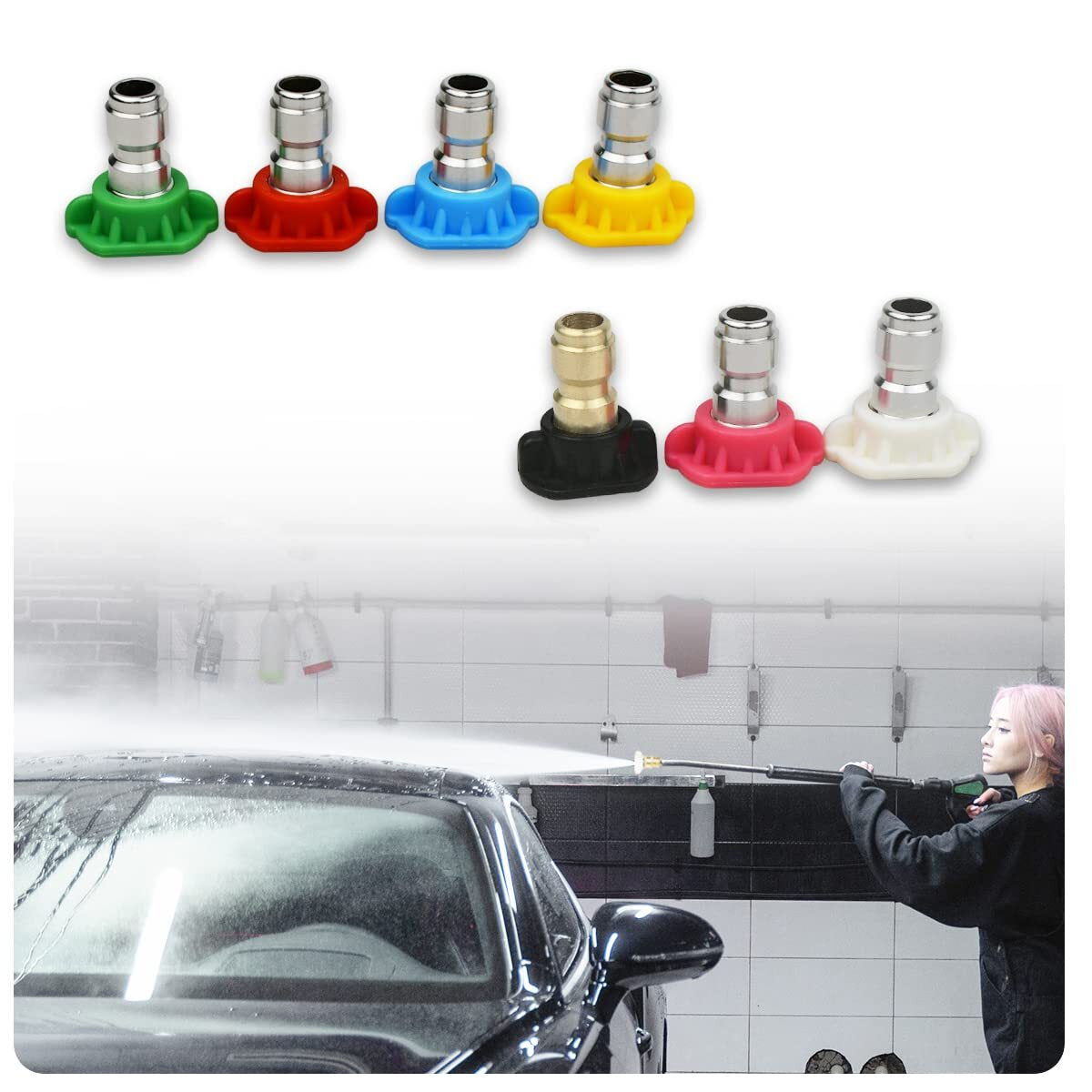 7Pack Pressure Washer Nozzle Tips Car Wash High Pressure Hose Turbo Nozzle Spray