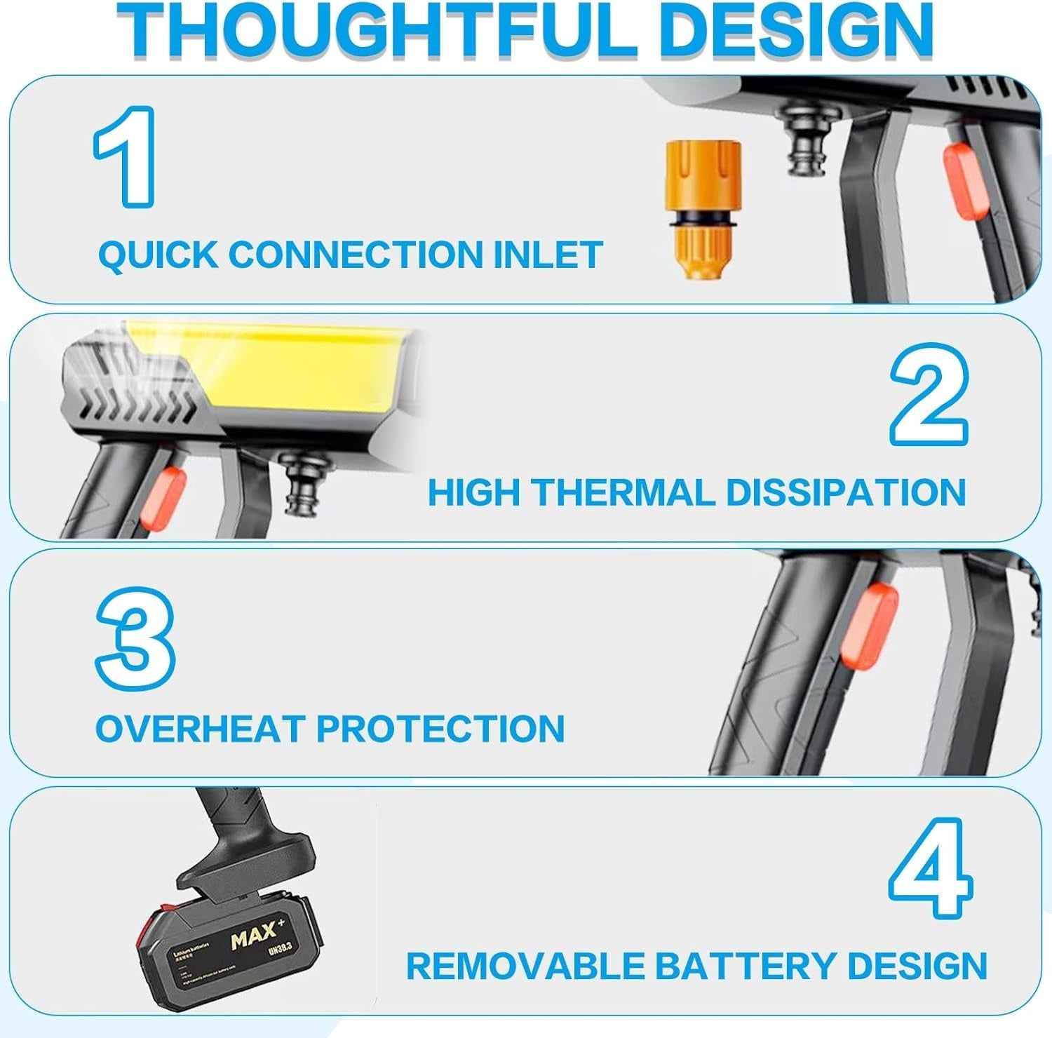 Cordless Pressure Washer, 990 PSI Portable Battery Power Washer with 6-In-1 N...