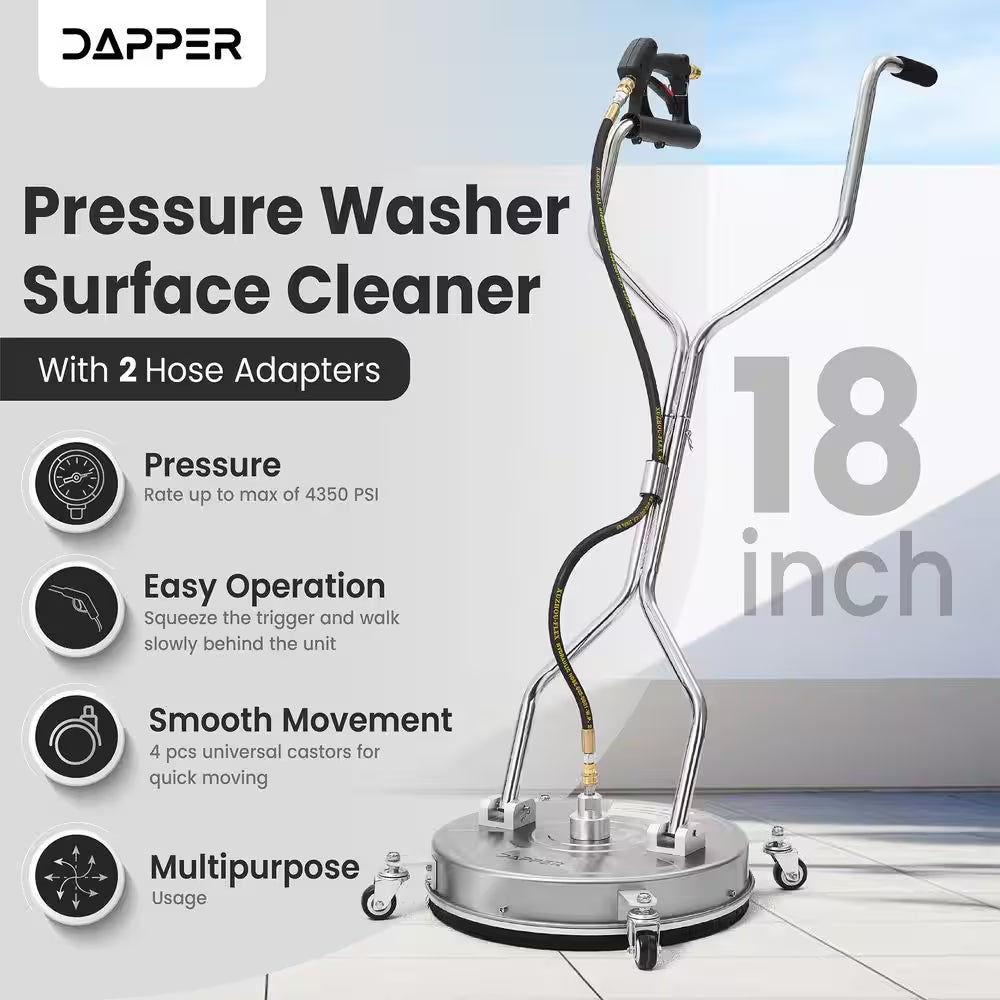 18 In. 4350 PSI Pressure Washer Surface Cleaner with 2 Hose Adapters