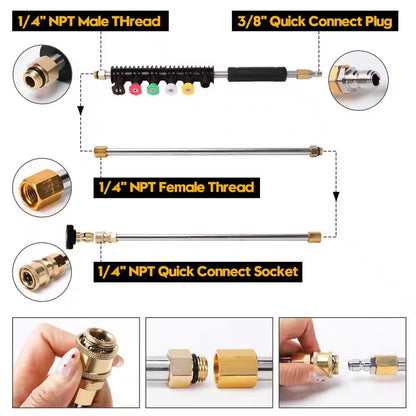 9 Pcs 4000 PSI Stainless Steel Pressure Washer Extension Wand, 1/4 " Quick Connect Power Washer Lance with 6 Nozzle Tips