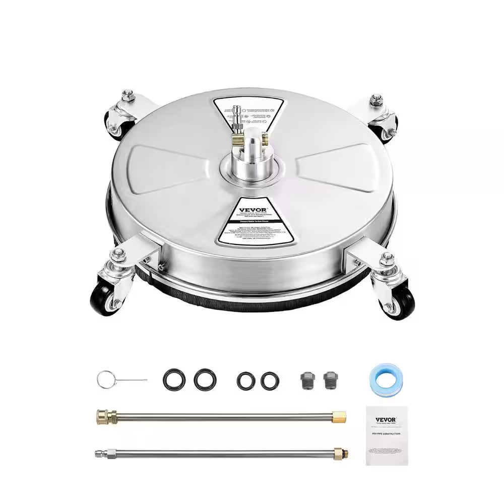 Pressure Washer Surface Cleaner 15 In. Stainless Steel Pressure Washer Surface Cleaner with 4-Wheels, Max 4000 PSI