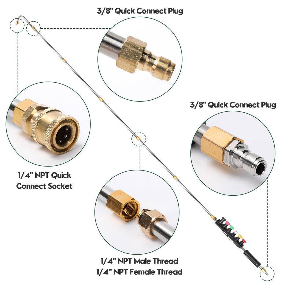 9 Pcs 4000 PSI Stainless Steel Pressure Washer Extension Wand, 1/4 " Quick Connect Power Washer Lance with 6 Nozzle Tips