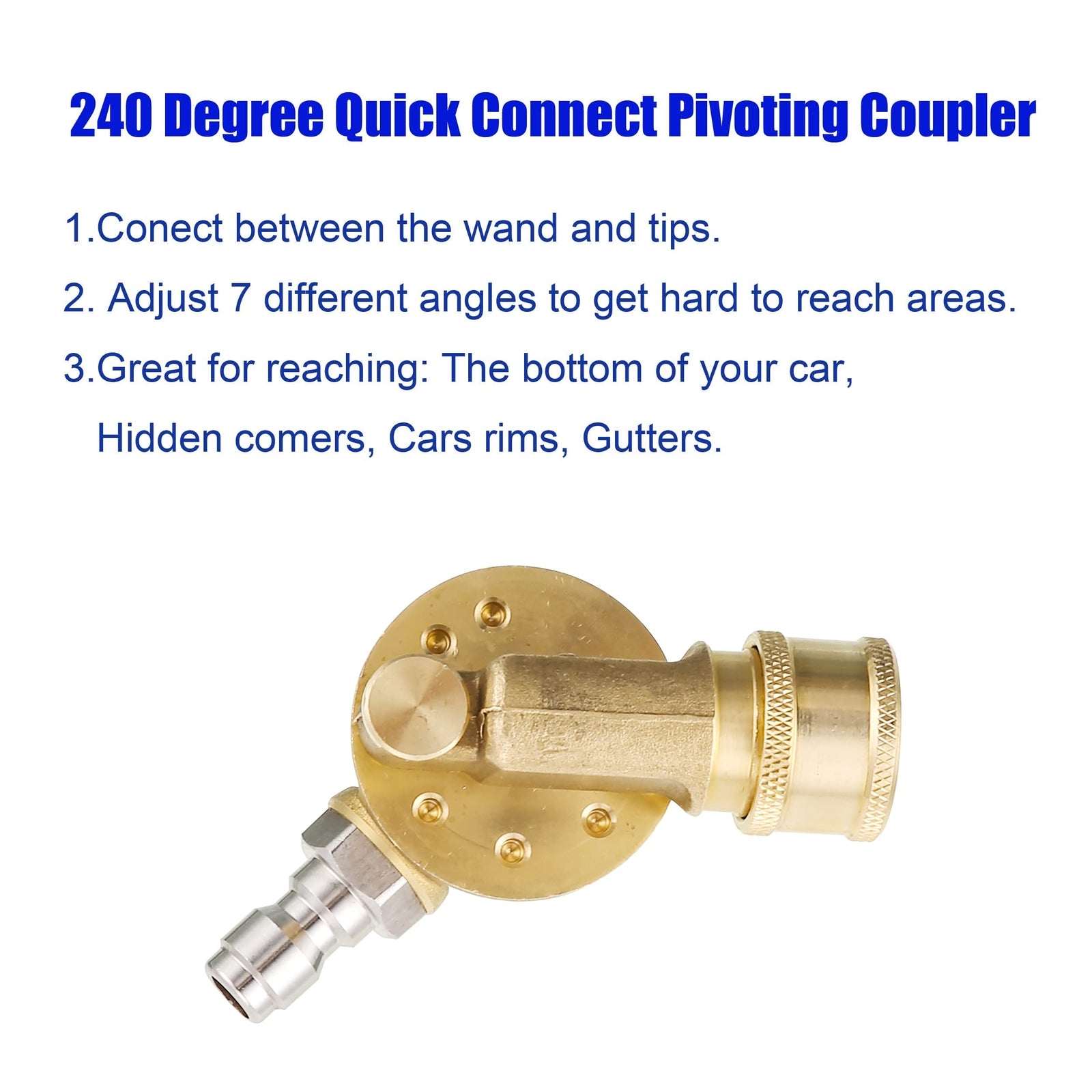 7 Angles Pressure Washer Pivoting Coupler Attachment 1/4 Inch Quick Connect