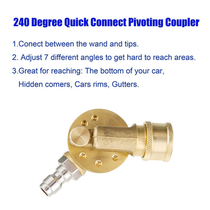 7 Angles Pressure Washer Pivoting Coupler Attachment 1/4 Inch Quick Connect