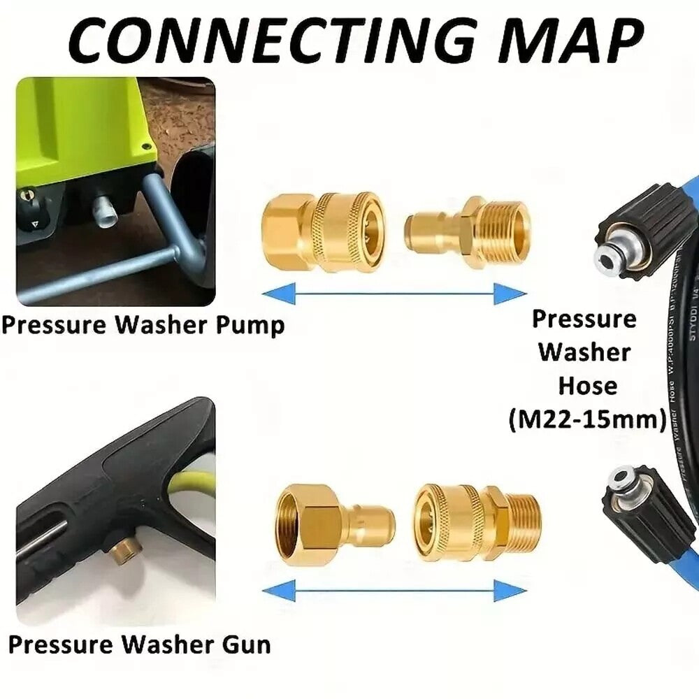 4PCS Pressure Washer Adapter Set Quick Disconnect Kit M22 Swivel 3/8'' Connects