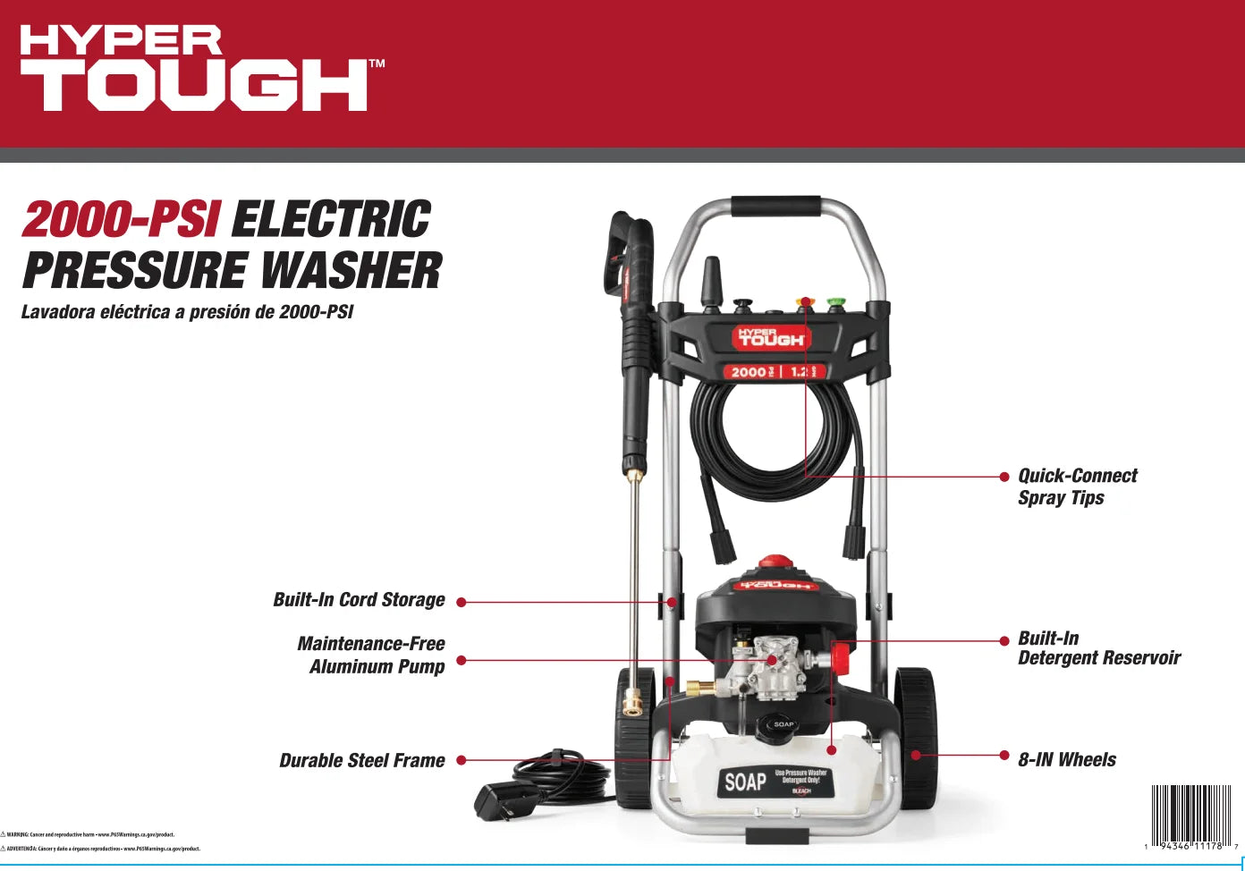 2000 PSI at 1.2 GPM 120 V Electric Powered Cold Water Pressure Washer