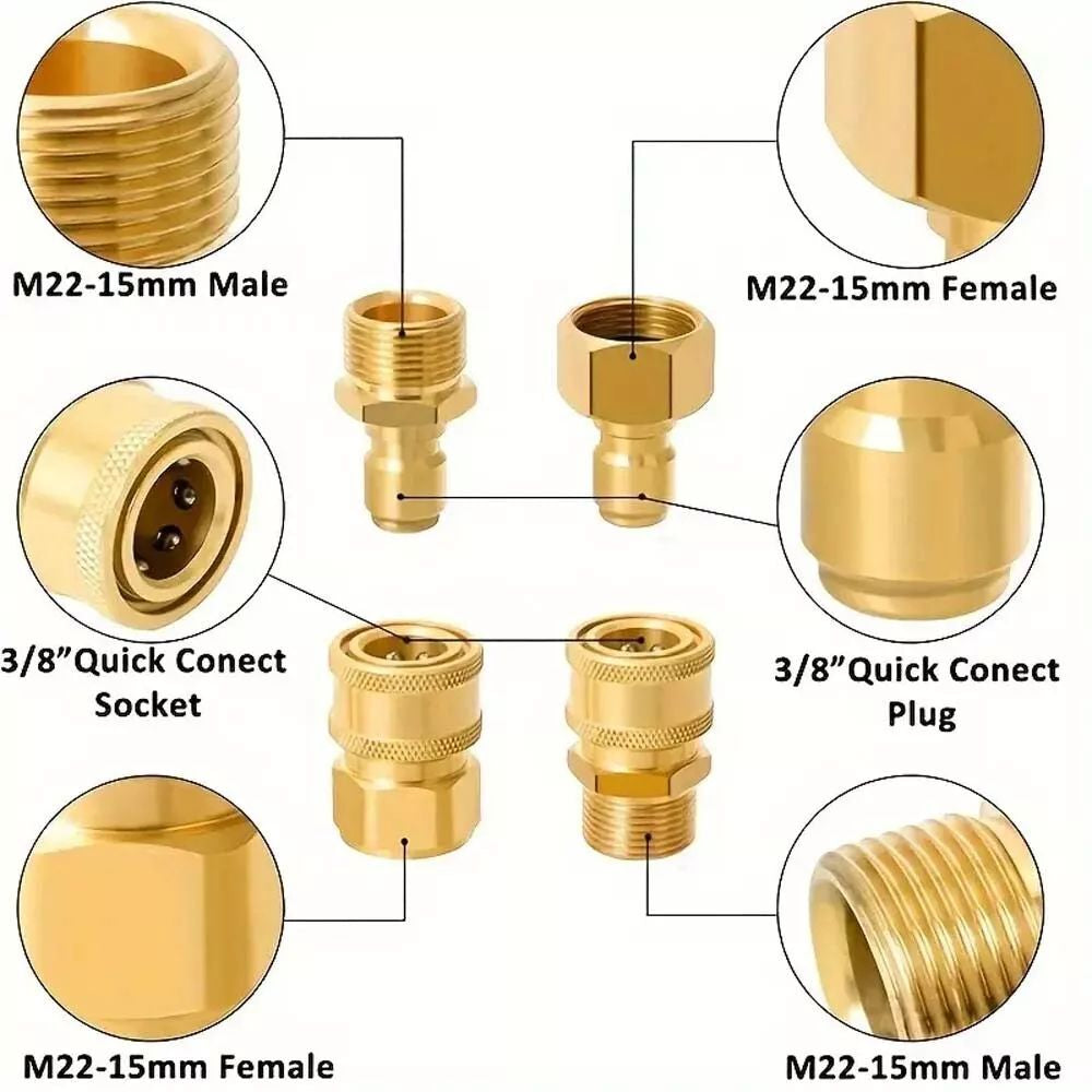 4PCS Pressure Washer Adapter Set Quick Disconnect Kit M22 Swivel 3/8'' Connects