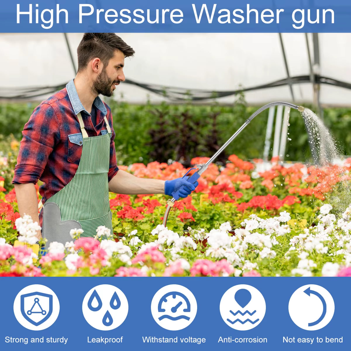 High Pressure Washer Wand Jet Nozzle Power Washer Portable with 2 Nozzles Metal Watering Spraying Tool Car Cleaning Garden Wind
