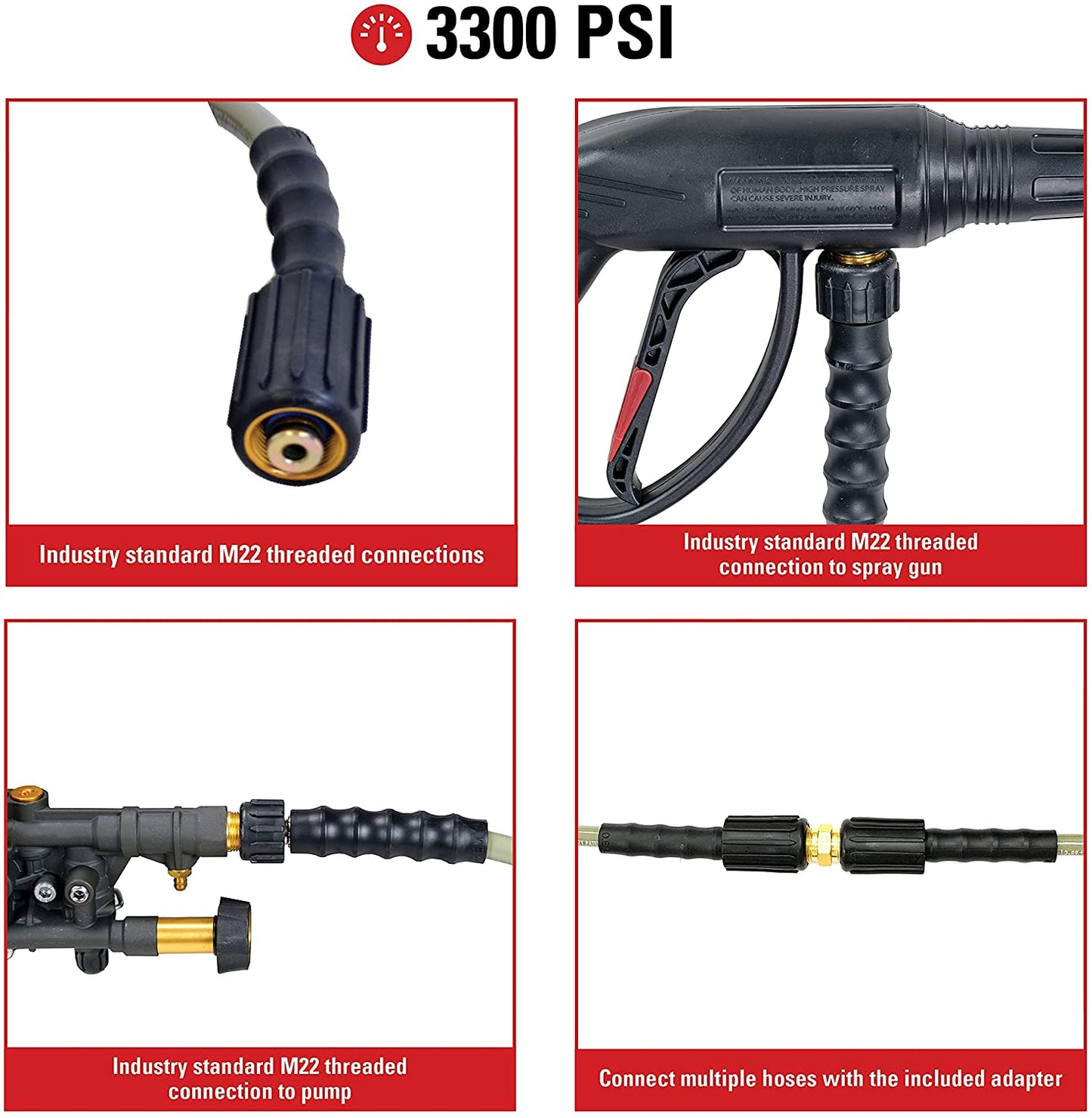 Simpson Cleaning 40224 Morflex Series 3300 PSI Pressure Washer Hose, 1/4" by 25'
