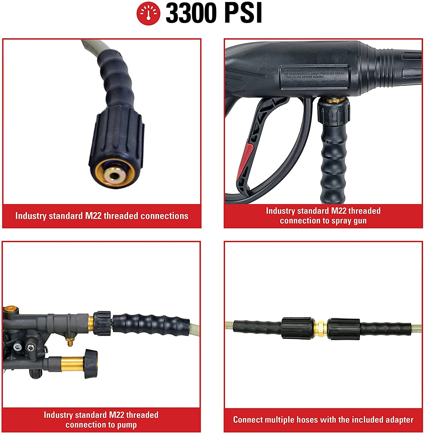Simpson Cleaning 40224 Morflex Series 3300 PSI Pressure Washer Hose, 1/4" by 25'