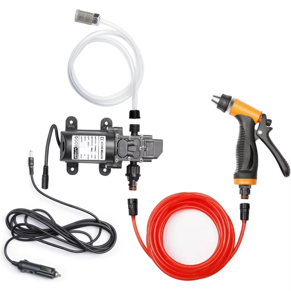 Portable Intelligent Electric Pressure Washer Pump 100W 160 PSI 12V Portable Pressure Powerful Washing Kit with 21.3 Feet PVC Ho