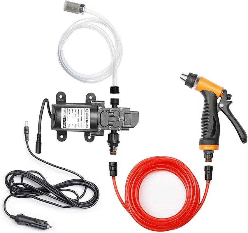 Portable Intelligent Electric Pressure Washer Pump 100W 160 PSI 12V Portable Pressure Powerful Washing Kit with 21.3 Feet PVC Ho