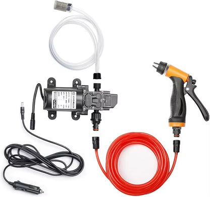 Portable Intelligent Electric Pressure Washer Pump 100W 160 PSI 12V Portable Pressure Powerful Washing Kit with 21.3 Feet PVC Ho