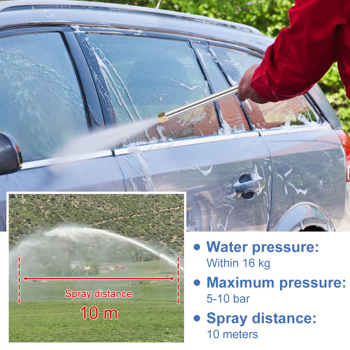 High Pressure Washer Wand Jet Nozzle Power Washer Portable with 2 Nozzles Metal Watering Spraying Tool Car Cleaning Garden Wind
