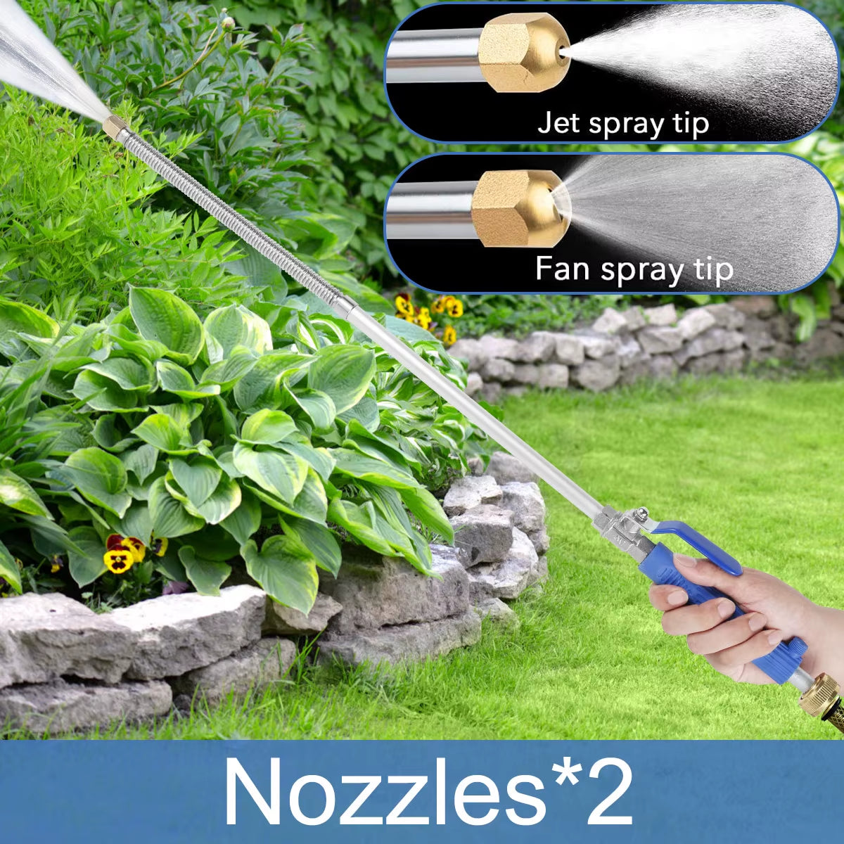High Pressure Washer Wand Jet Nozzle Power Washer Portable with 2 Nozzles Metal Watering Spraying Tool Car Cleaning Garden Wind