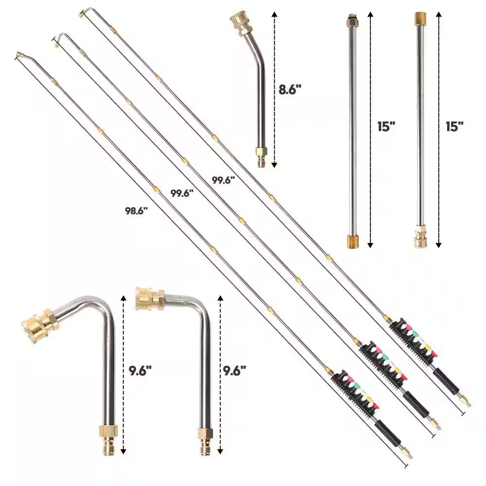 9 Pcs 4000 PSI Stainless Steel Pressure Washer Extension Wand, 1/4 " Quick Connect Power Washer Lance with 6 Nozzle Tips