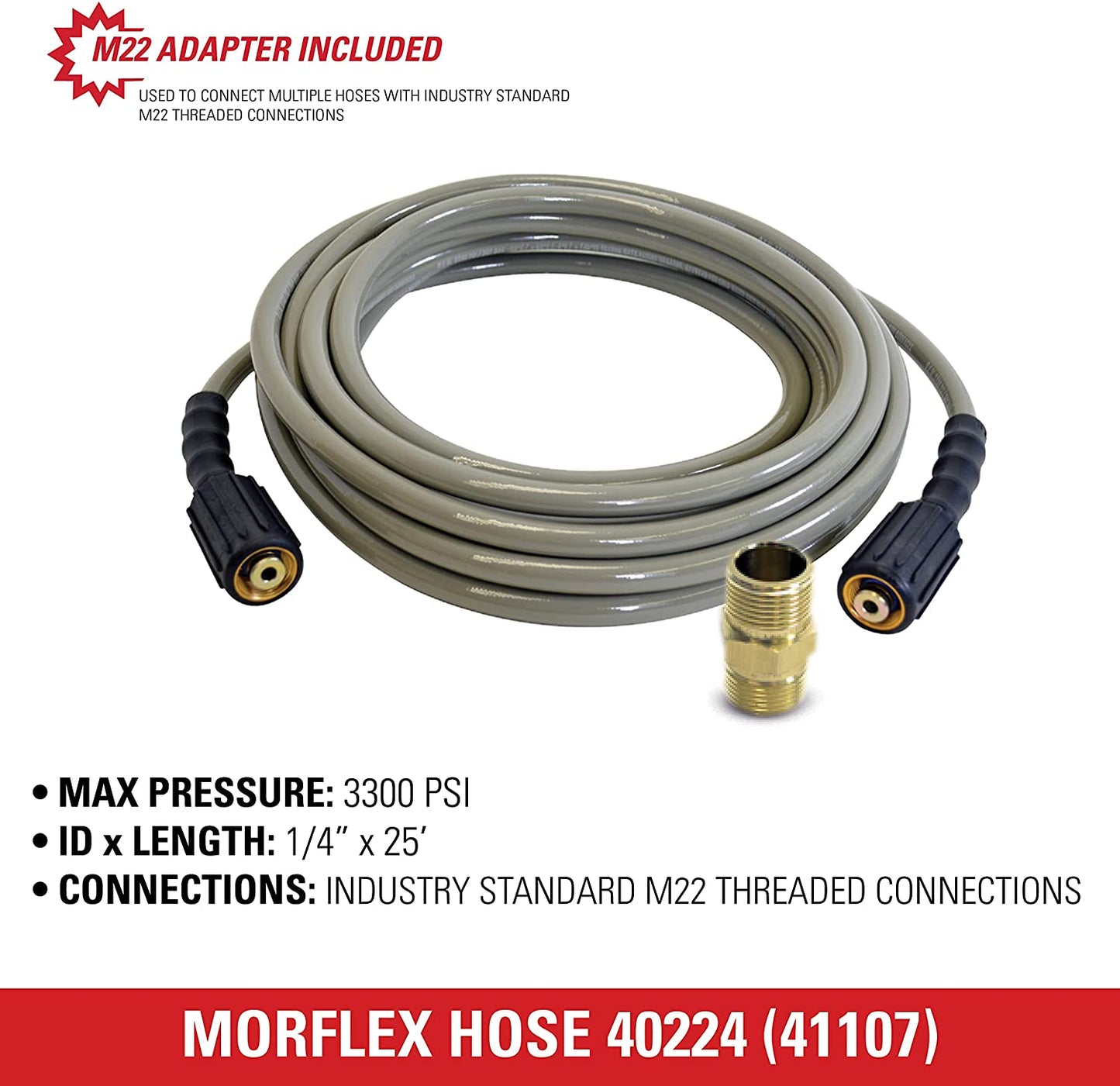Simpson Cleaning 40224 Morflex Series 3300 PSI Pressure Washer Hose, 1/4" by 25'