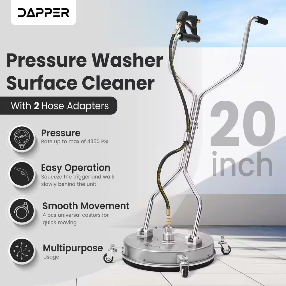 20 In. 4350 PSI Pressure Washer Surface Cleaner with 2 Hose Adapters