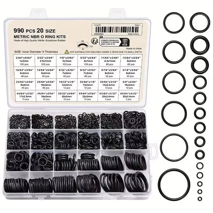 990Pcs Nitrile Rubber O Ring Kit Washer Gasket Seals Rubber Grommet Assortment for Pressure Washer Plumbing