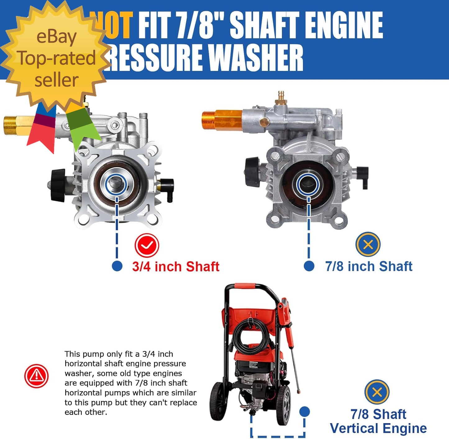 3/4" Shaft Horizontal Pressure Washer Pump 2600-3300 PSI 2.5 GPM Power Wash