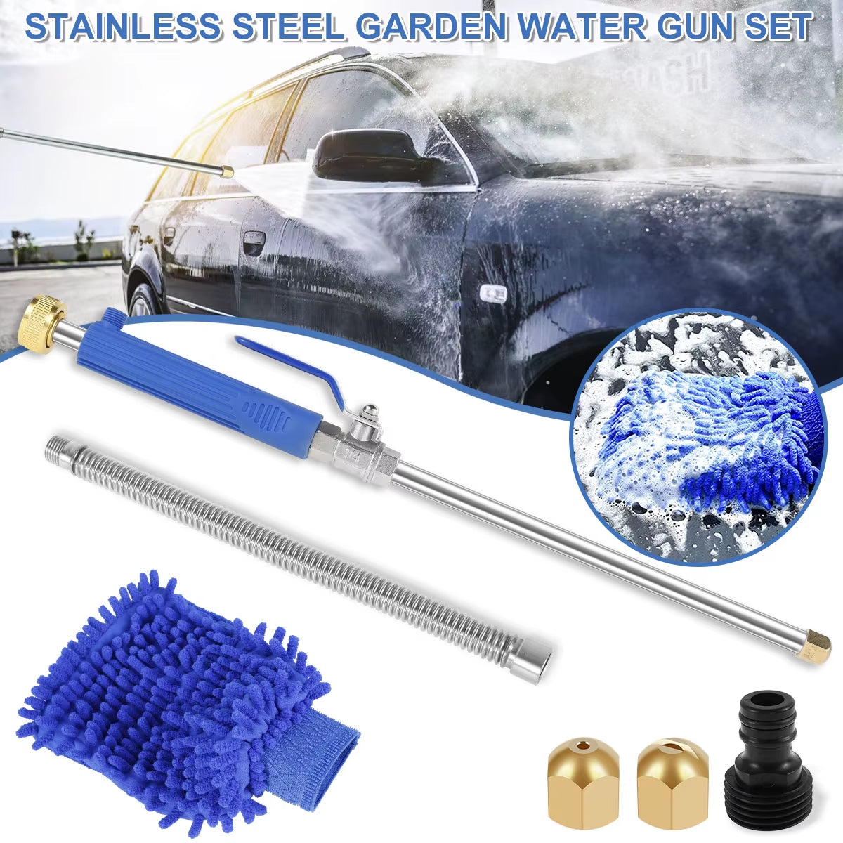 High Pressure Washer Wand Jet Nozzle Power Washer Portable with 2 Nozzles Metal Watering Spraying Tool Car Cleaning Garden Wind
