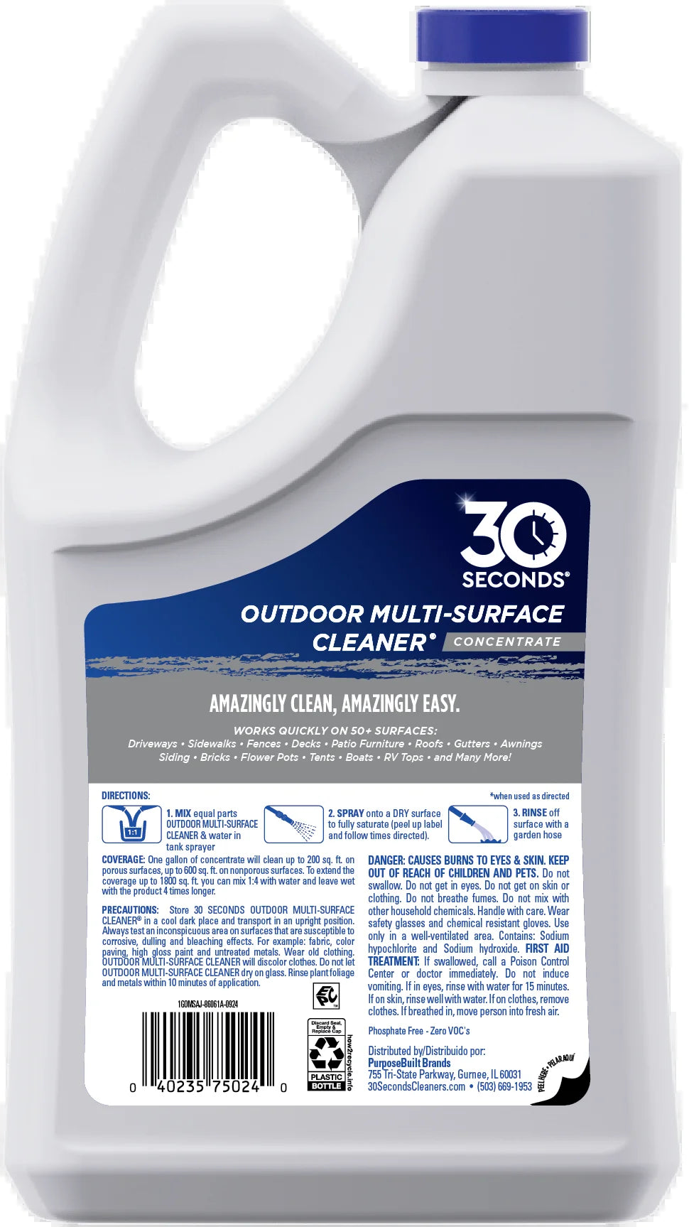 (2 Pack)  Outdoor Multi-Surface Cleaner Concentrate - Cleans Stains from Mildew, Mold & Algae, 1G
